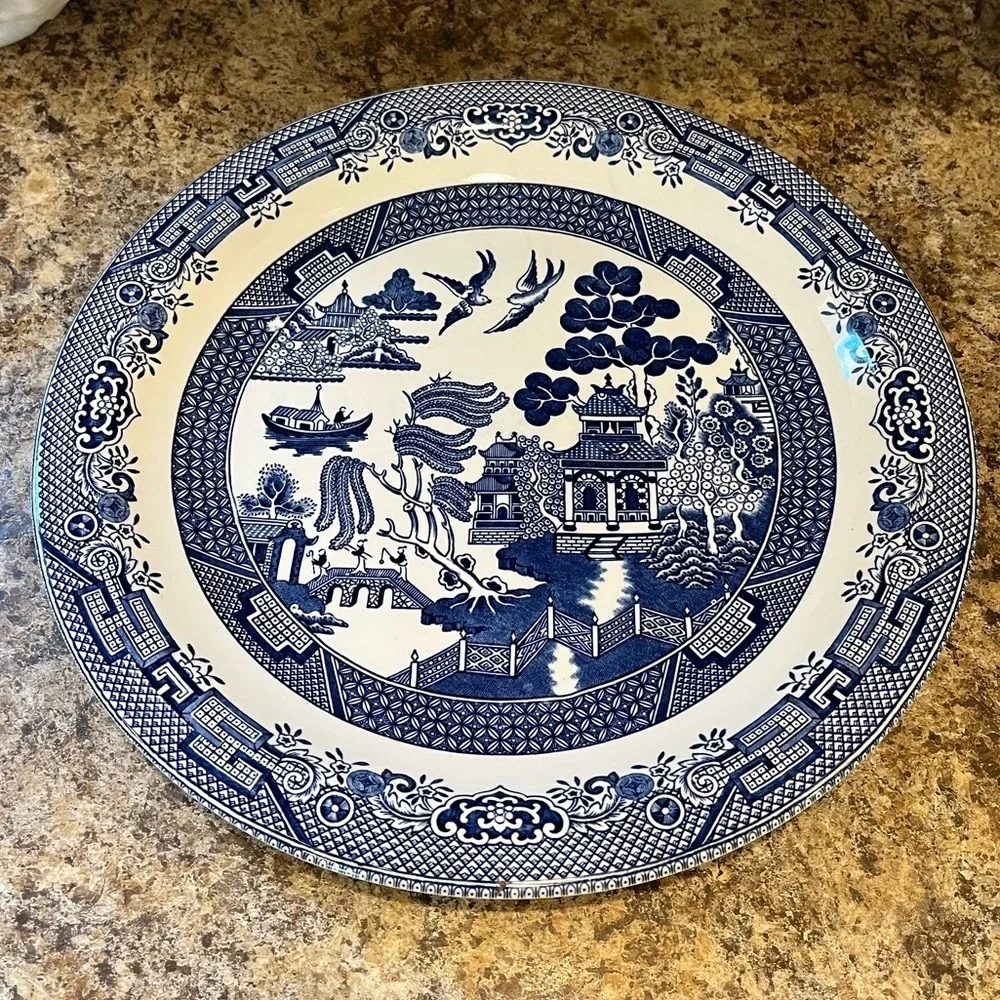 Churchill Blue Willow Blue and White Platter 12” Made in England